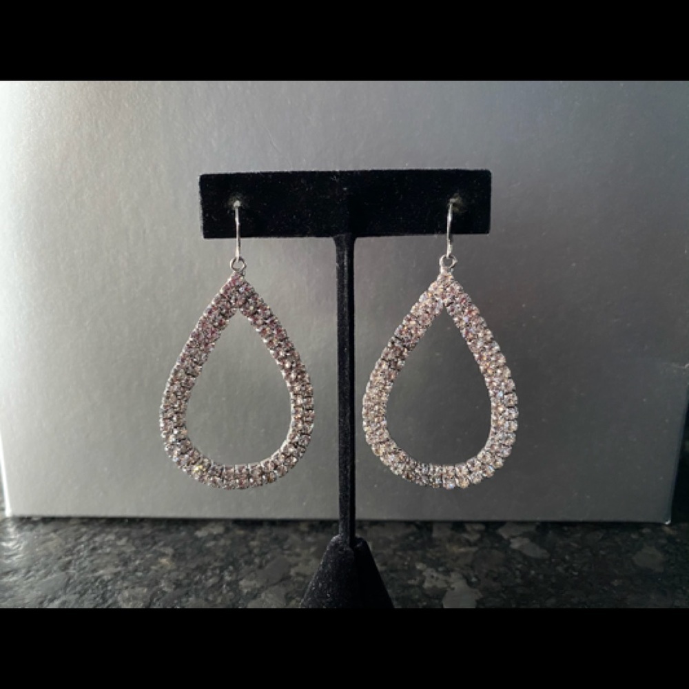 Teardrop Shaped Crystal Silver-tone Earrings